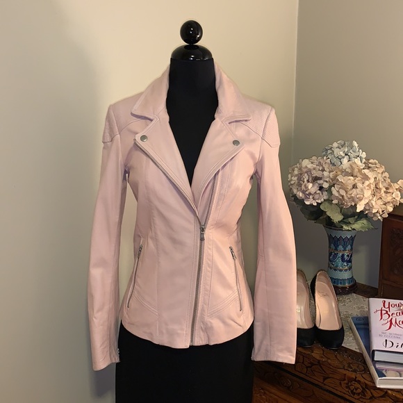 Danier Blush Pink Leather Jacket 2XS XXS - Picture 2 of 13
